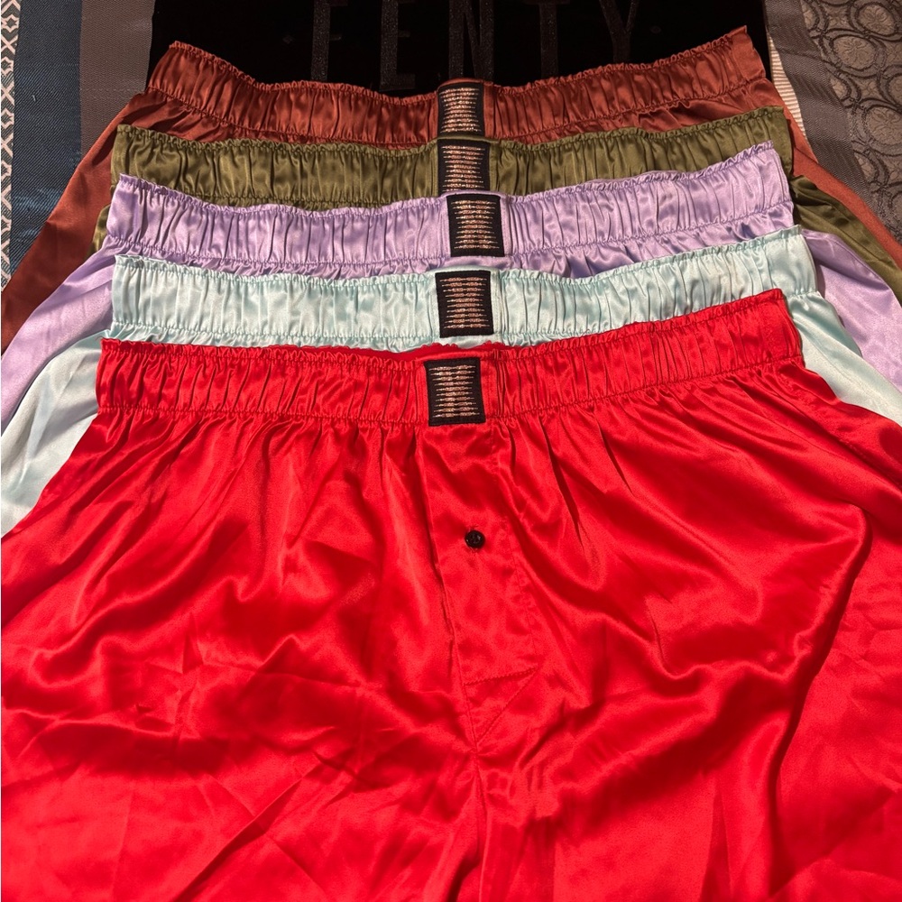 Savage X Fenty Women's Satin Pajama Shorts - Red, Green, Purple, Brown